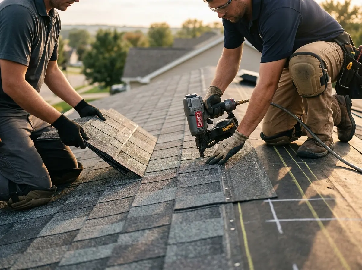 Professional roofer working on a residential roof in Oak Ridge